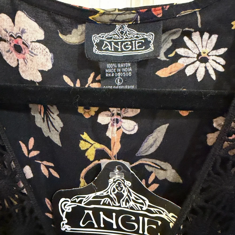 ANGIE new with tags, black floral blouse top.